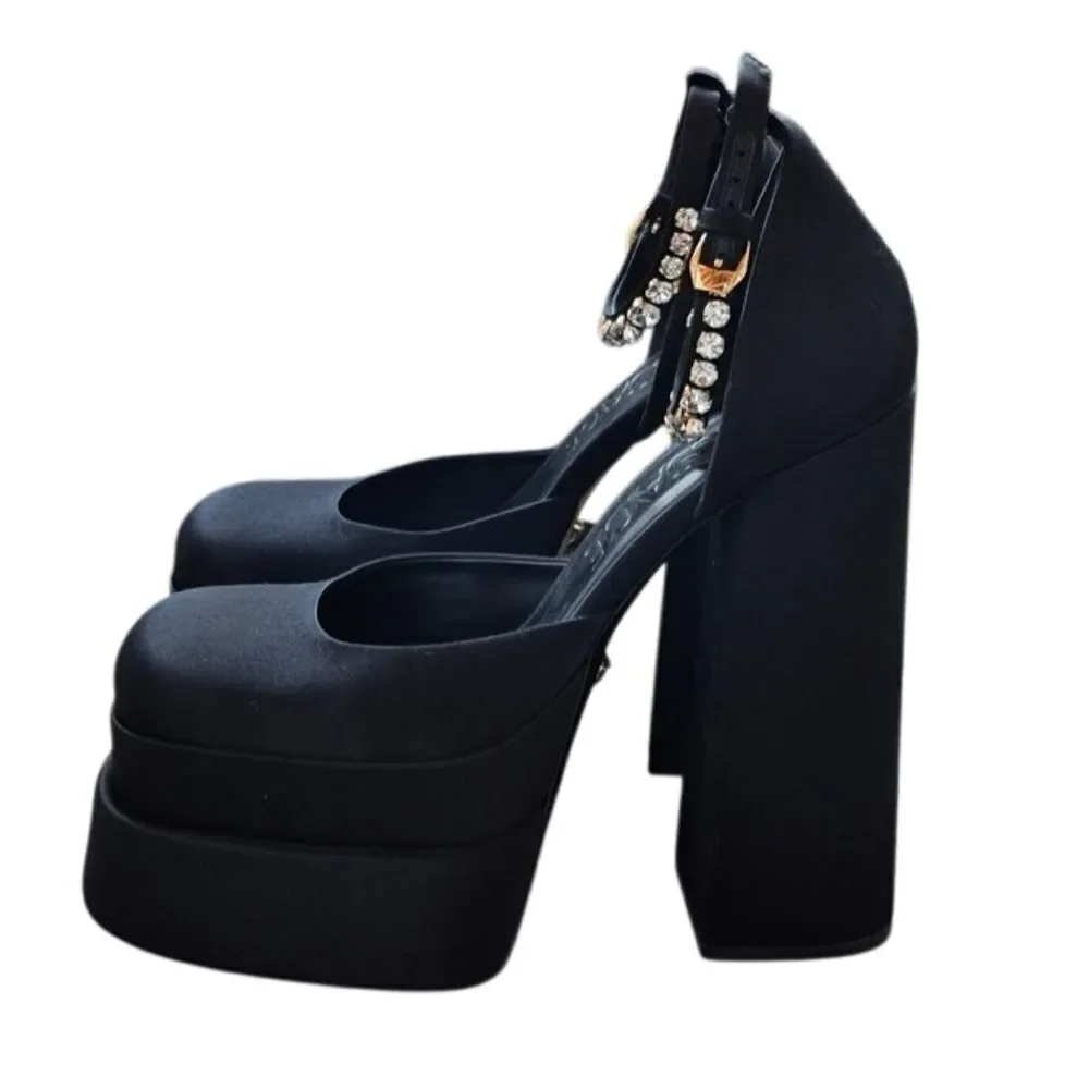 NWOB VERSACE 159MM Embellished Satin  Platform Shoes Heels